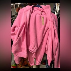 ❌sold Skims cotton fleece bubblegum jogger jacket set